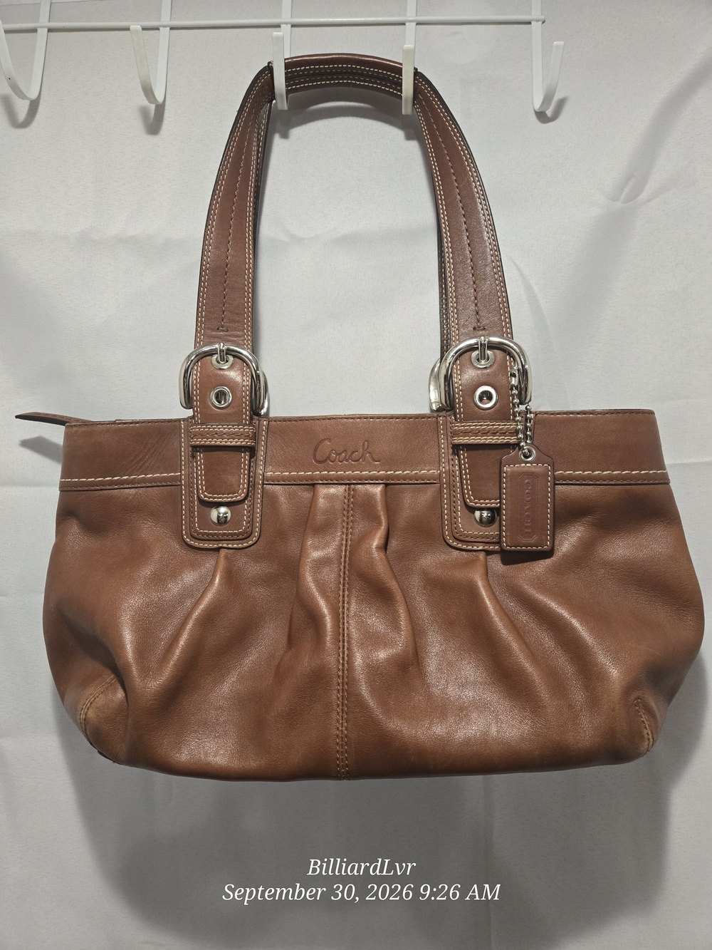 Coach Brown Leather Shoulder Bag with Silver-Tone Hardware